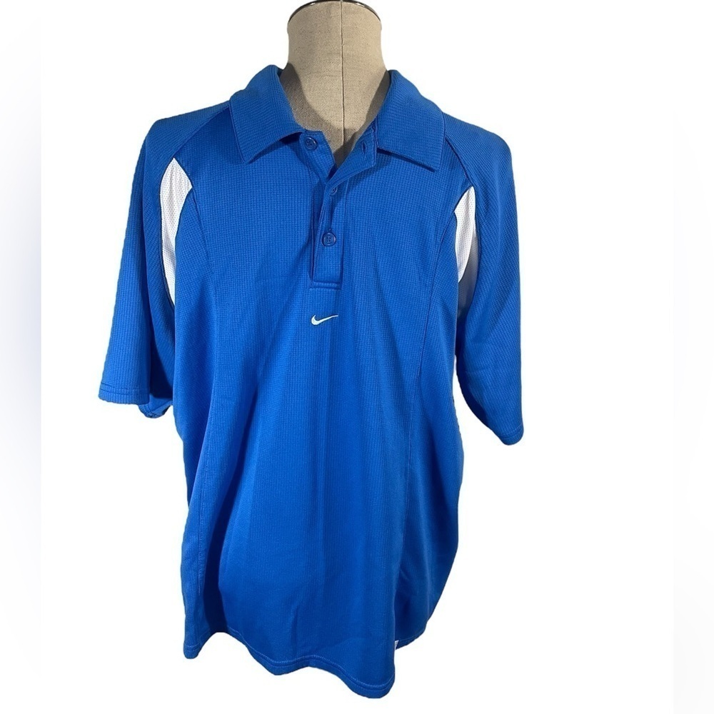 NIKE SPHERE DRY Men's High/Low Hem Boxy Polo Blue with White Insets Large